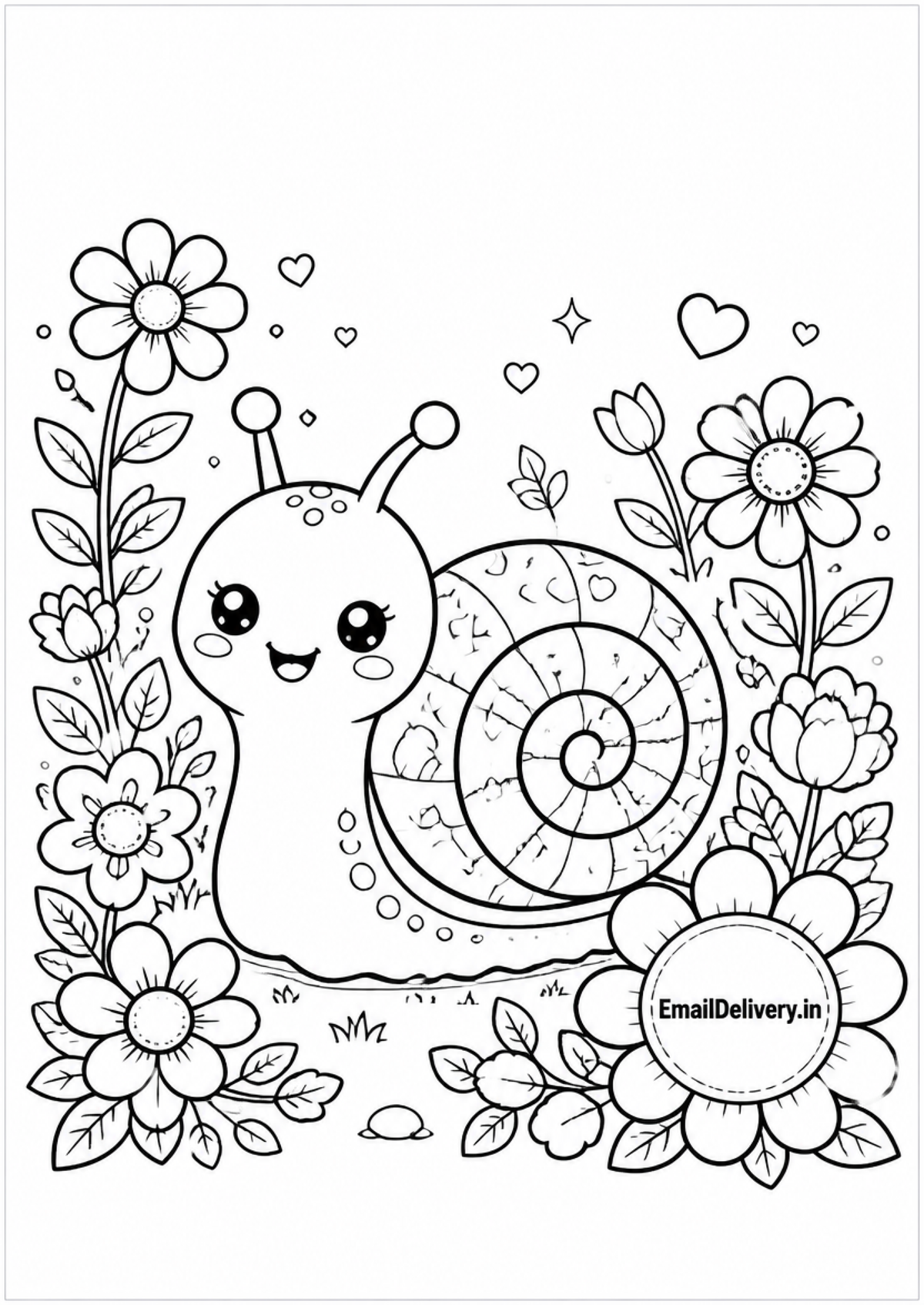 Black and white cartoon snail