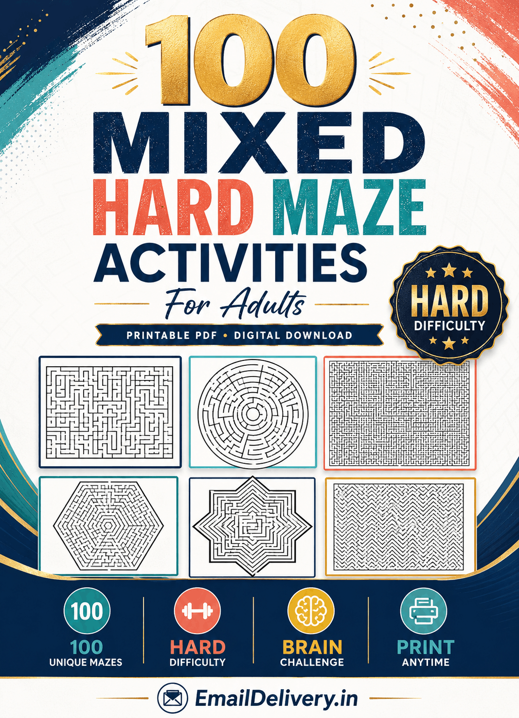 100 Mixed Hard Maze Activities for Adults