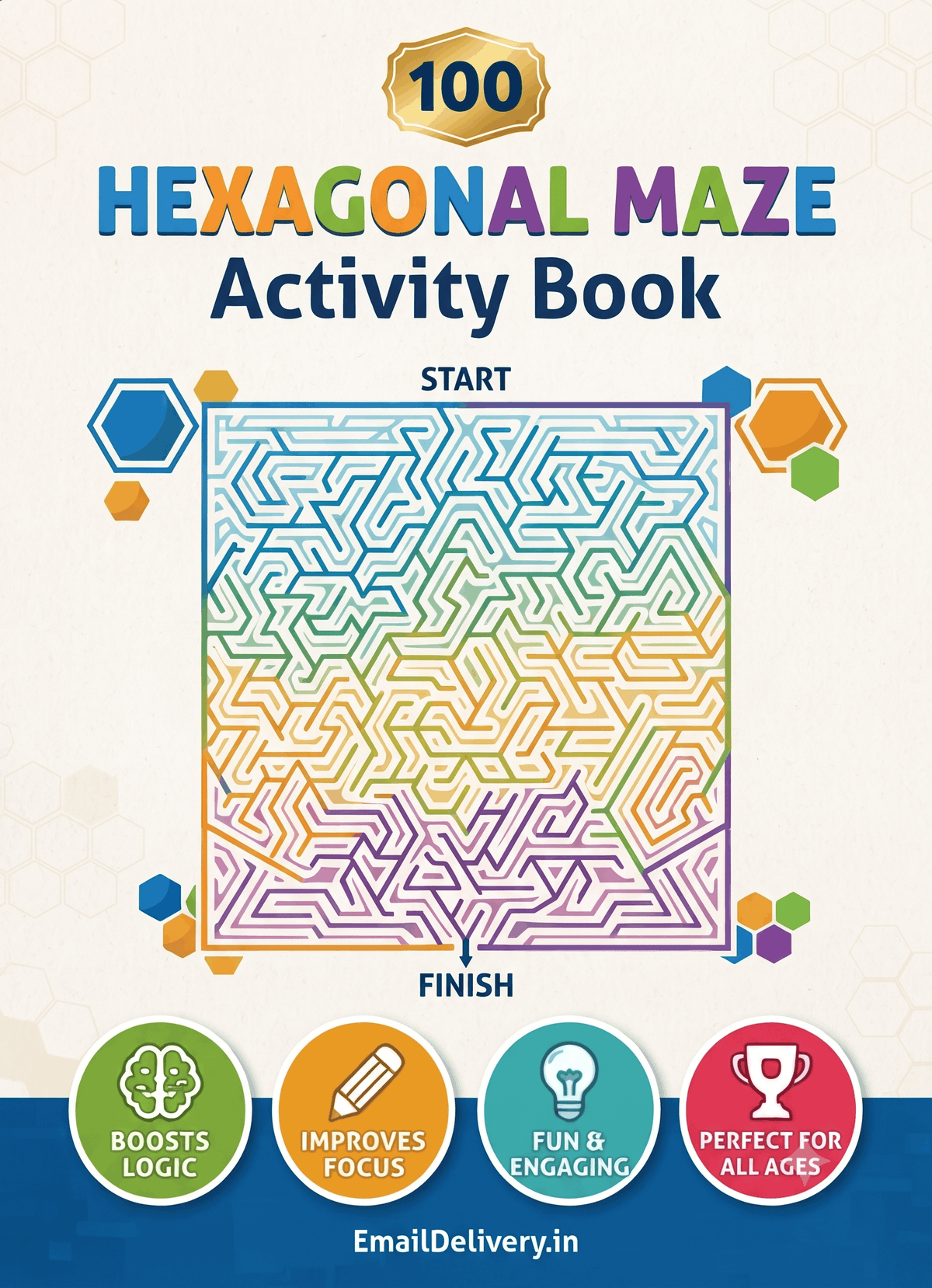 100 Hexagonal Maze Activity Book - Printable PDF