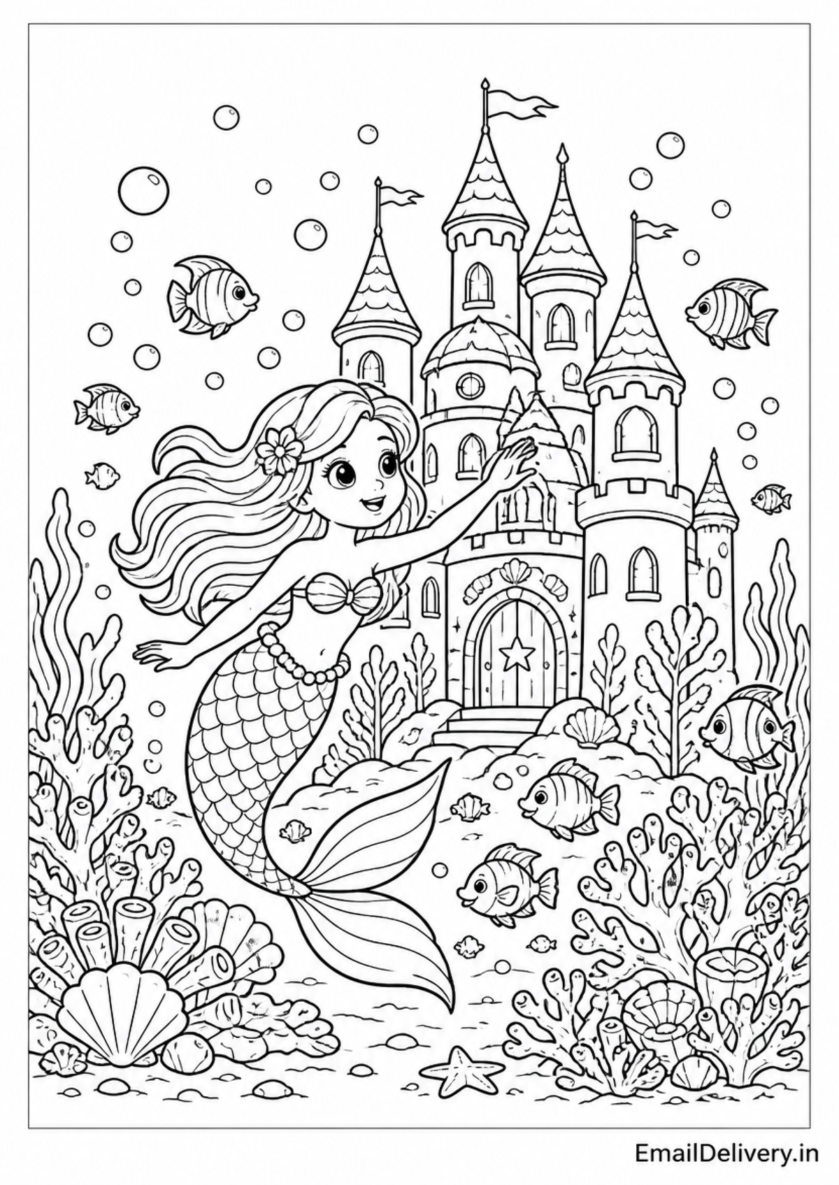 Mermaid with underwater casle