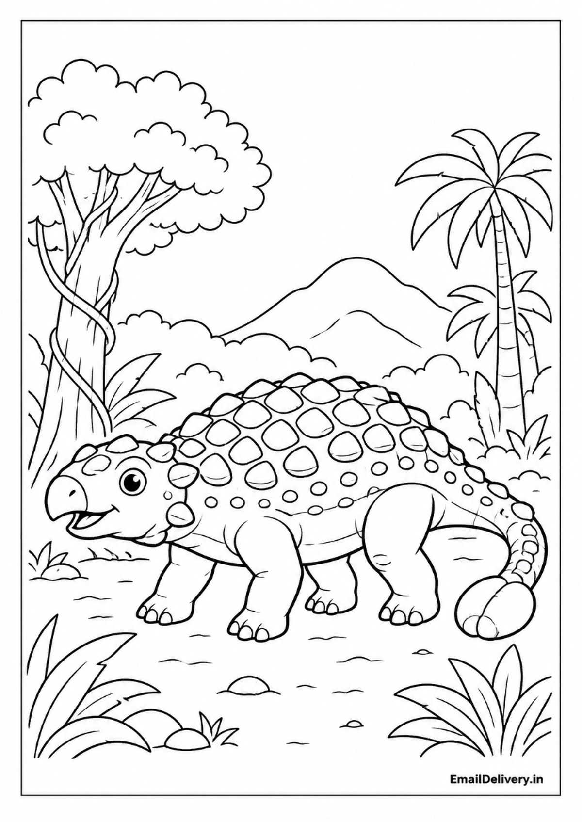 ankylosaurus dinosaur in a prehistoric landscape with palm trees