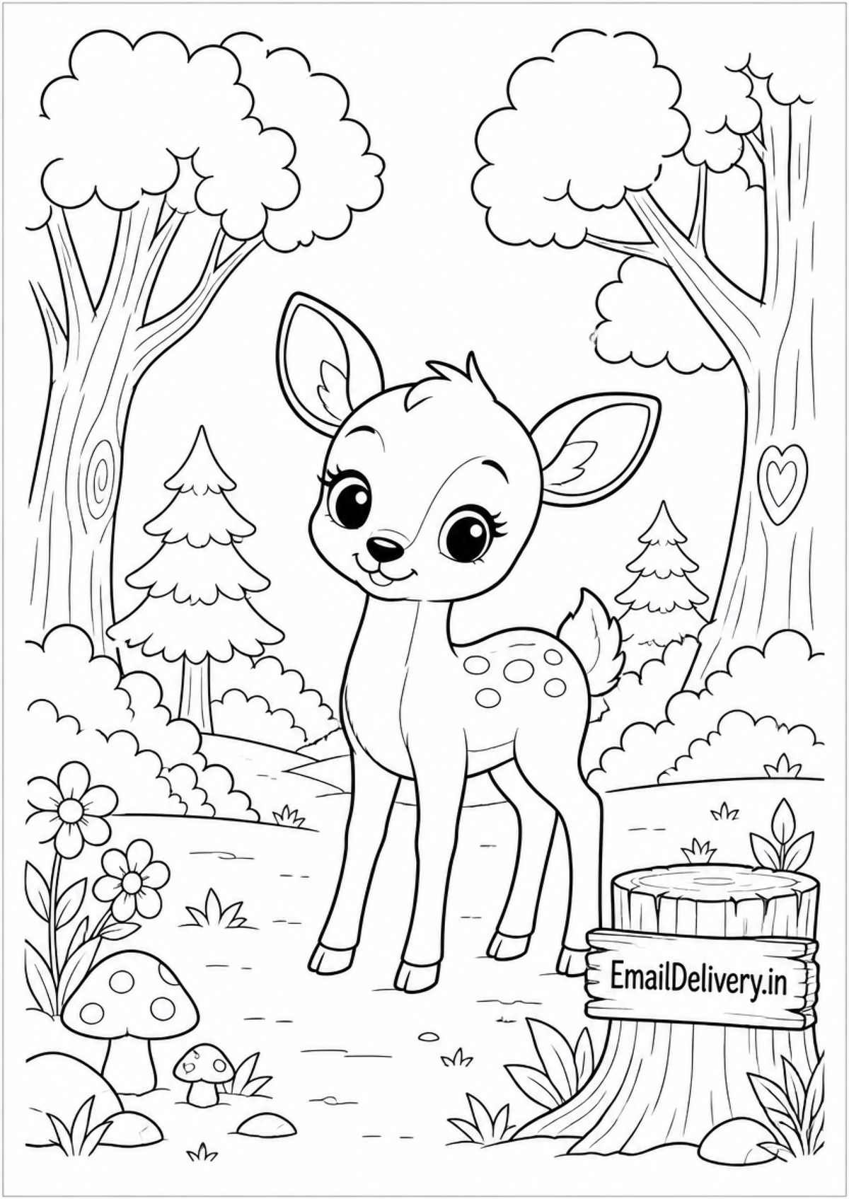 cute spotted deer standing in a forest with trees