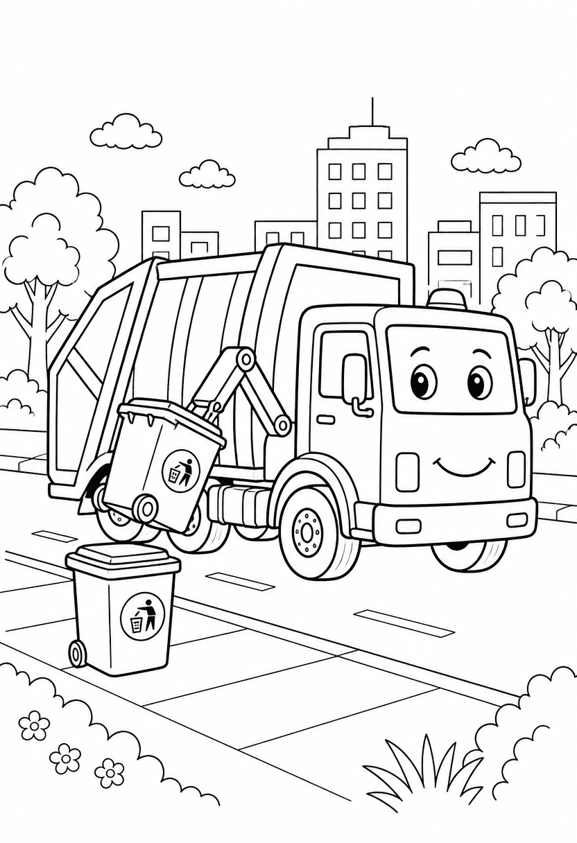  garbage truck picking up trash