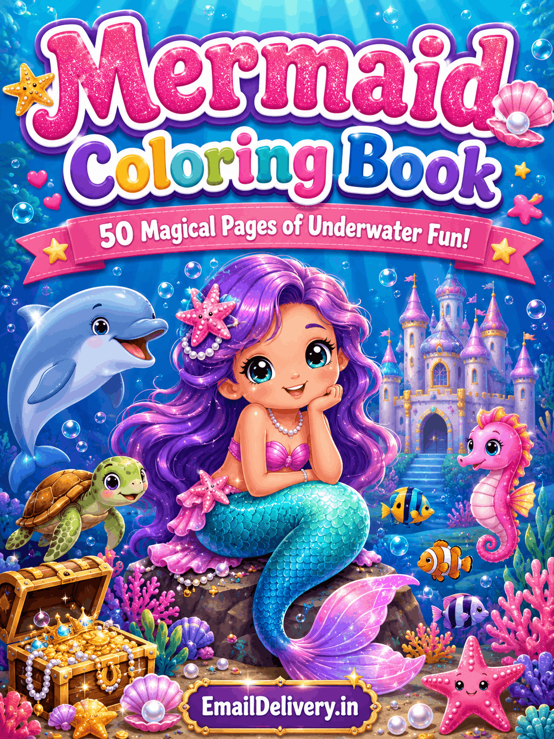 mermaid coloring book featuring an underwater scene 