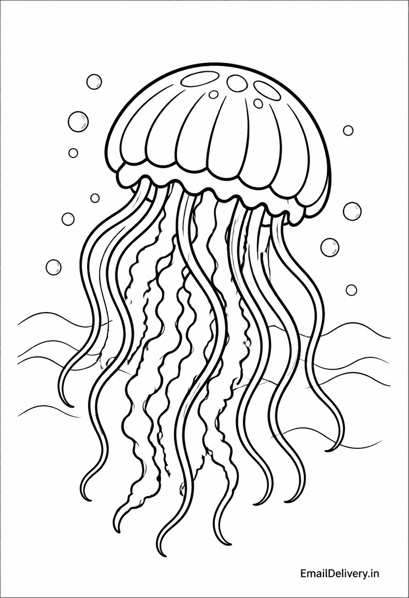 Cute Jellyfish Coloring Page for Kids Printable Ocean Activity