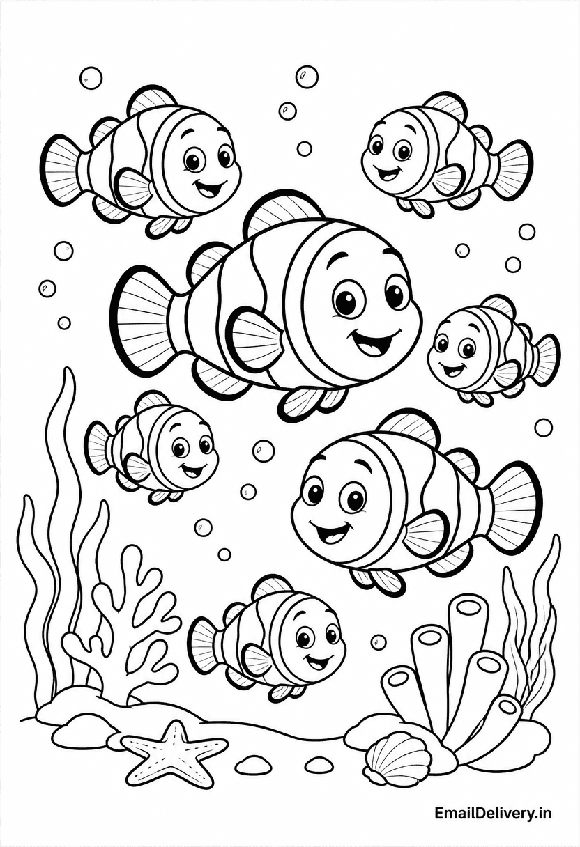 Cute Tropical Fish Coloring Page for Kids Printable Under the Sea