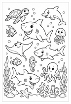 Underwater Sea Creatures Coloring Page for Kids Printable PDF