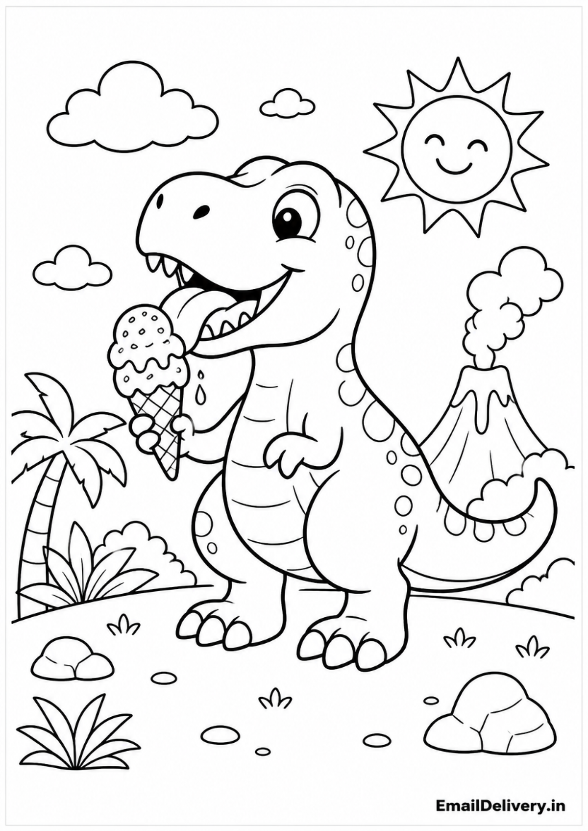 smiling T-rex holding an ice cream cone
