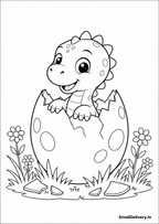 smiling baby dinosaur peeking out of a cracked egg